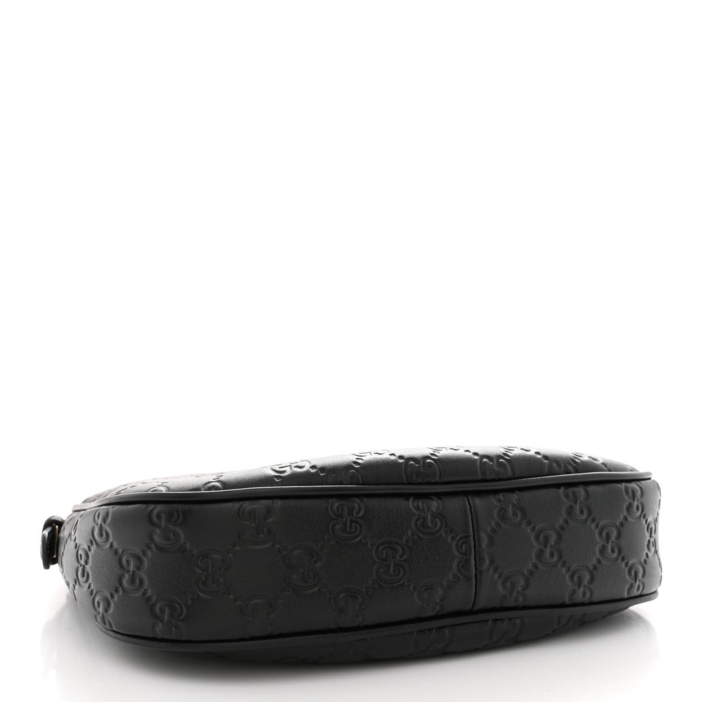 GG Grainy Calfskin Emblem Small Half Moon Shoulder Black