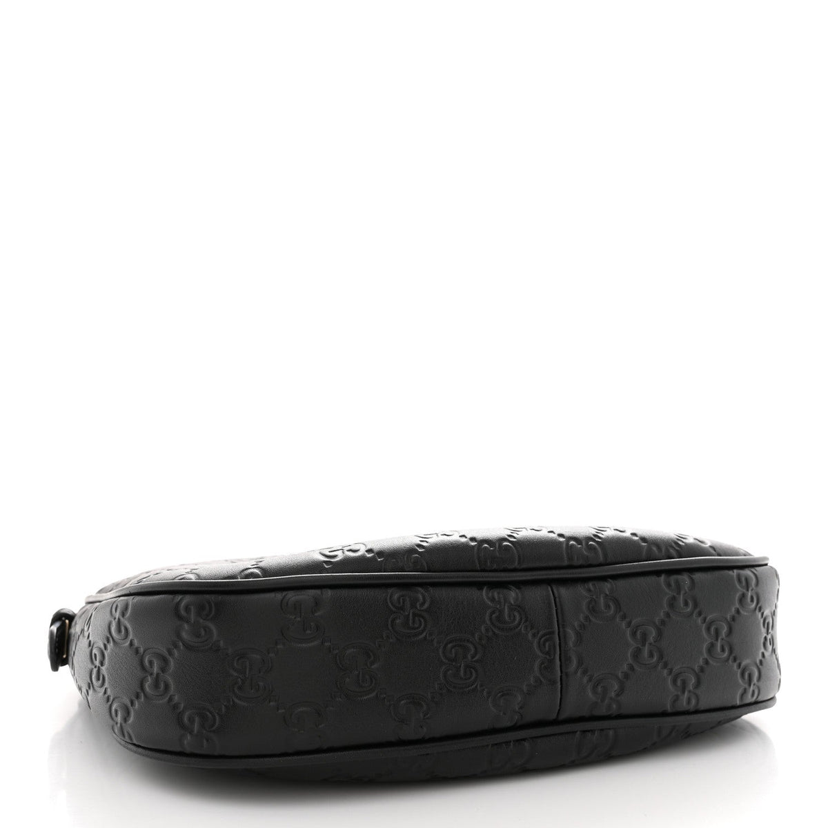 GG Grainy Calfskin Emblem Small Half Moon Shoulder Black