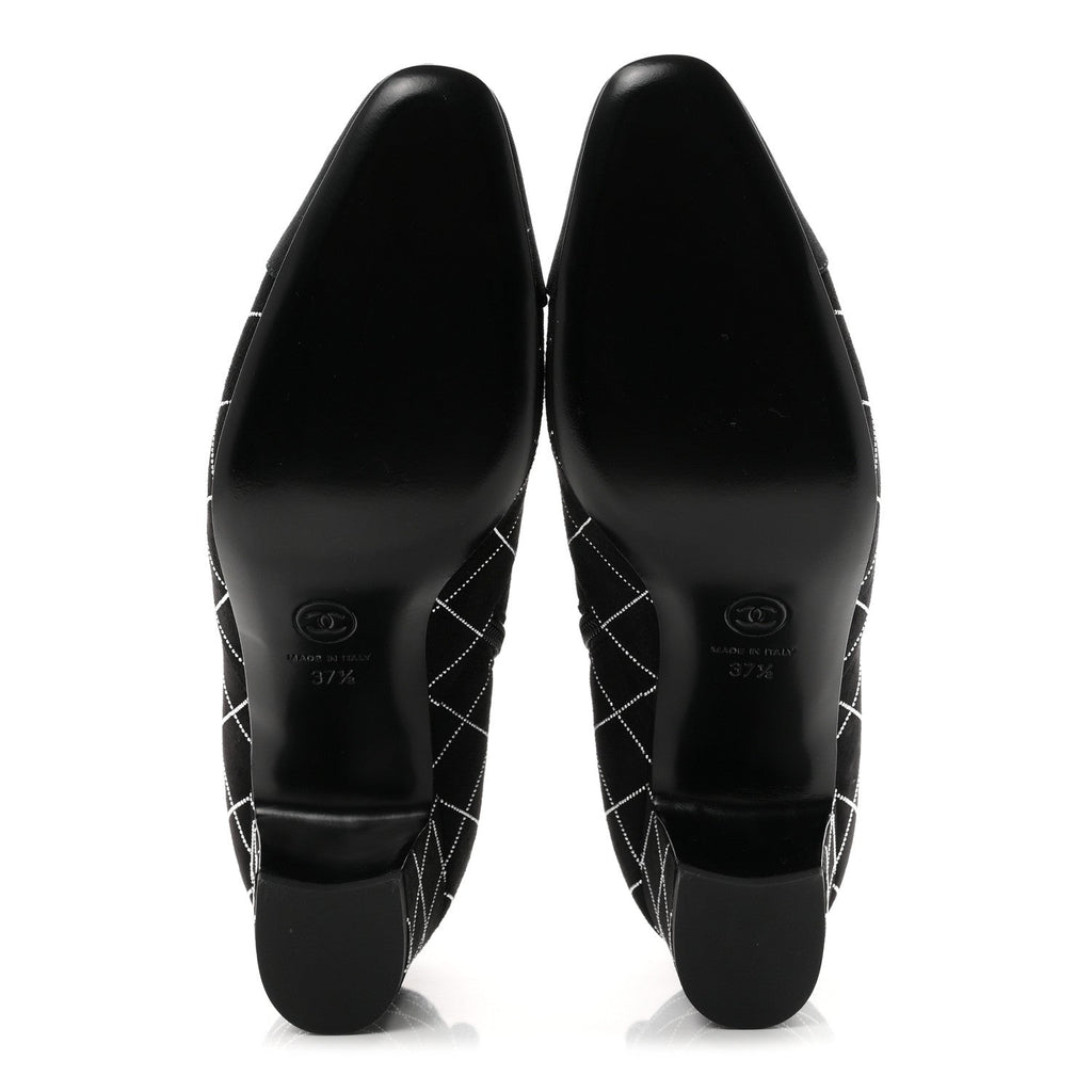 Suede Goatskin Grosgrain CC Short Boots 37.5 Black Silver