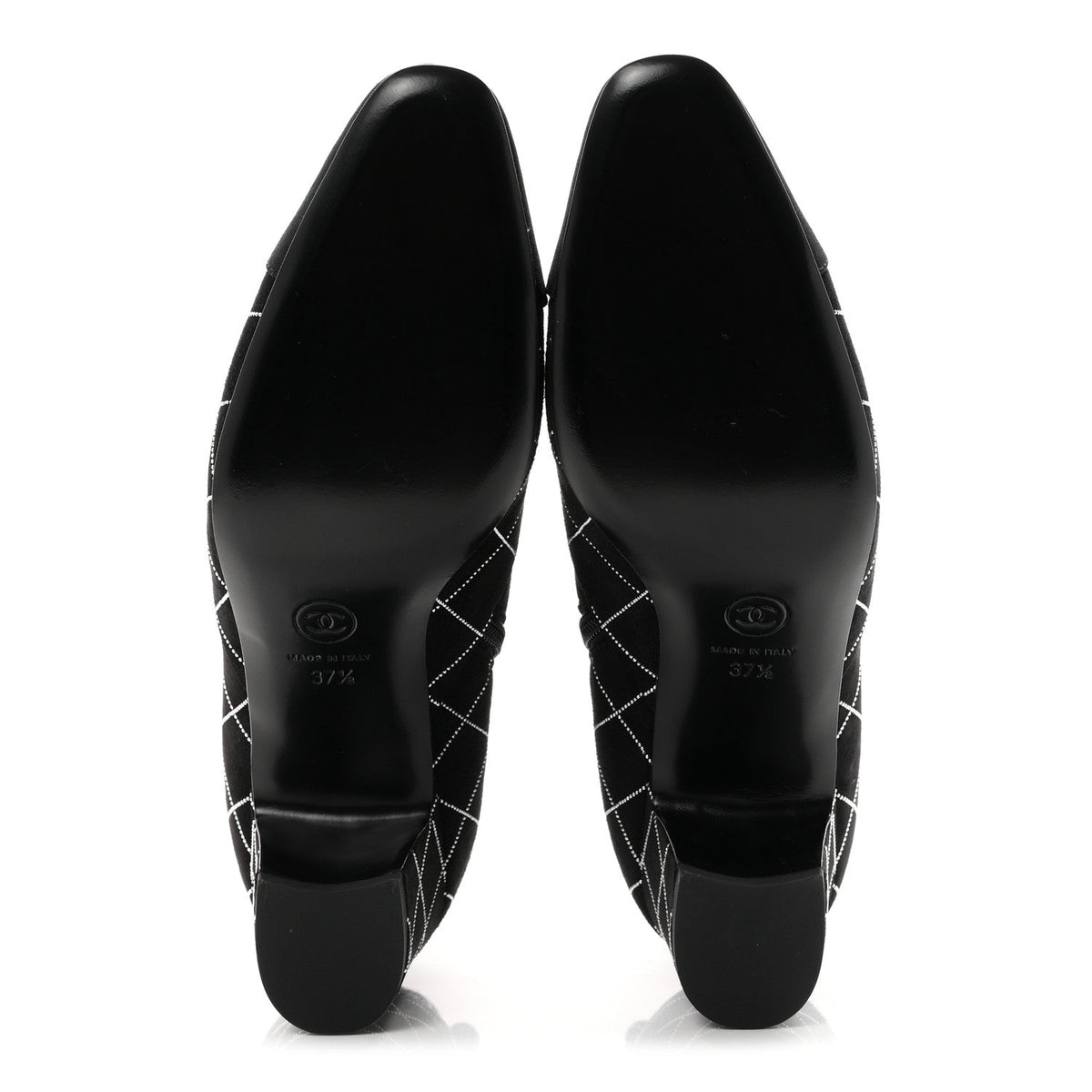 Suede Goatskin Grosgrain CC Short Boots 37.5 Black Silver