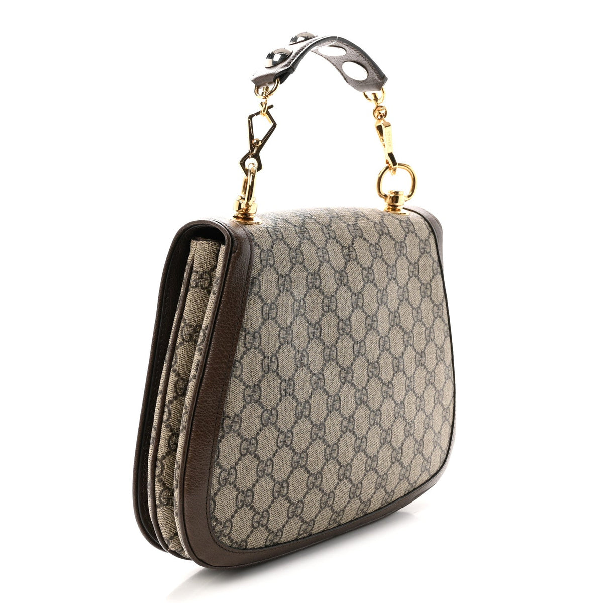 GG Supreme Monogram Textured Dollar Calfskin Web Medium Blondie Top Handle Shoulder Flap Bag Beige Ebony New Acero