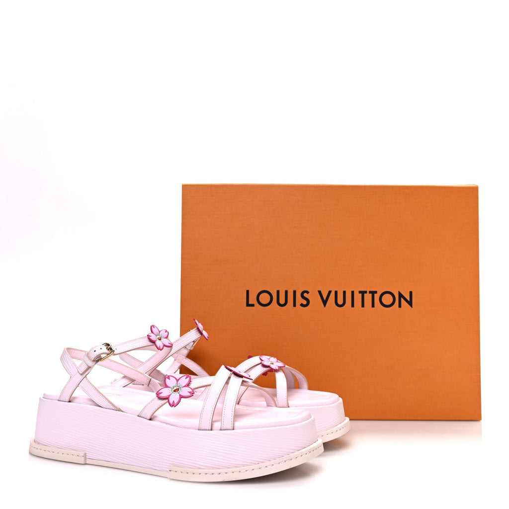 LV X TM Cherry Blossom Calfskin Maya Flatform Sandals 40 Light Pink