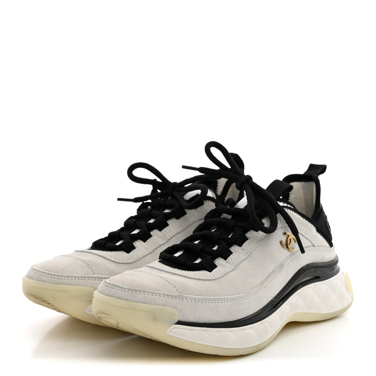 Suede Calfskin Nylon Grosgrain CC Sneakers 37.5 White