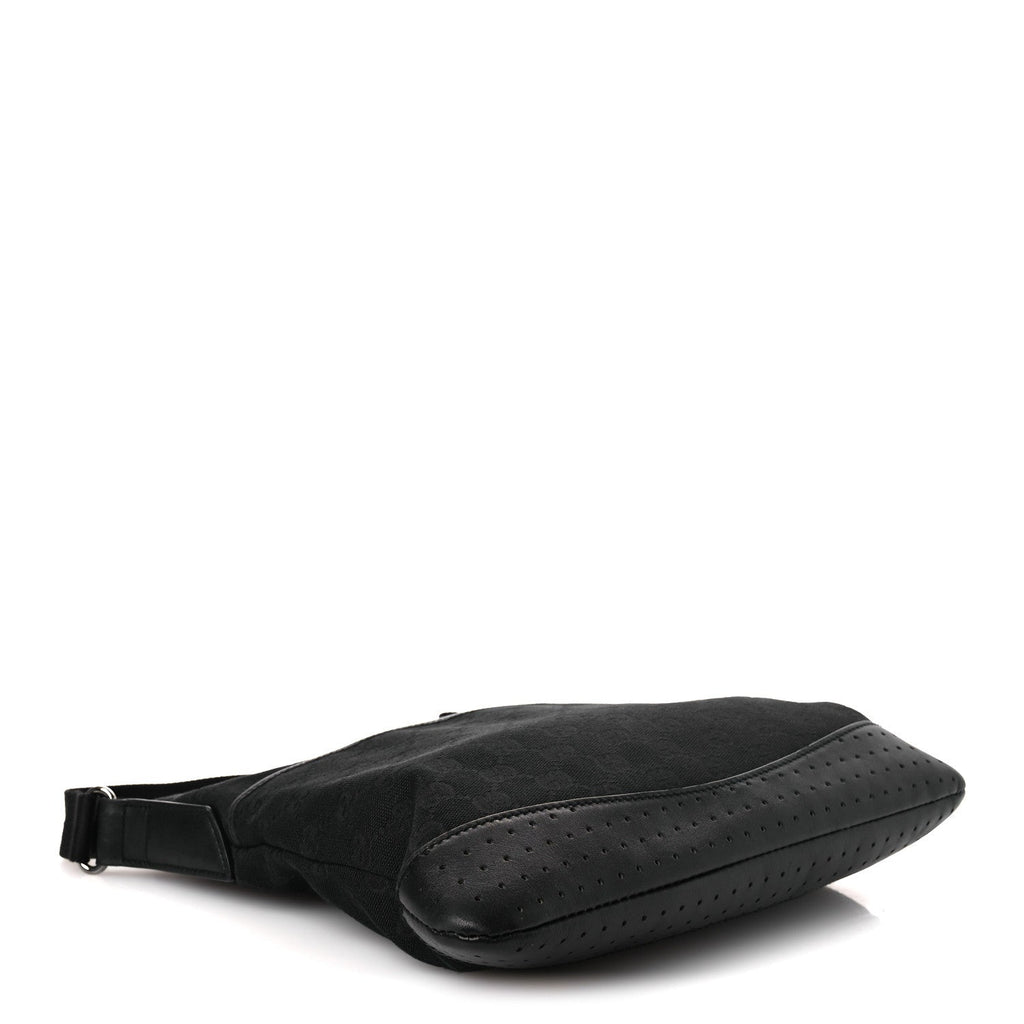 Monogram Calfskin Perforated Medium Flat Messenger Bag Black