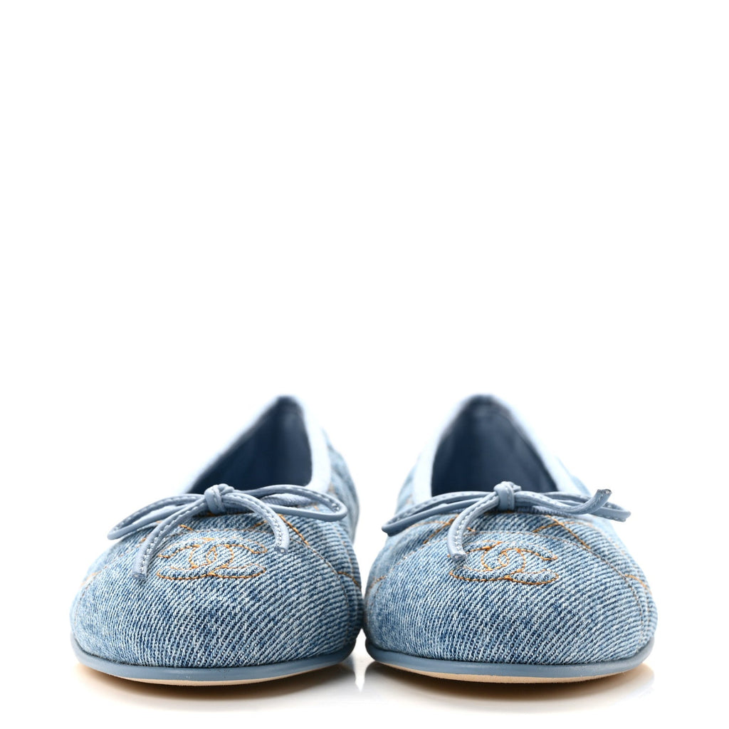 Denim Quilted CC Cap Toe Ballerina Flats 36 Light Blue