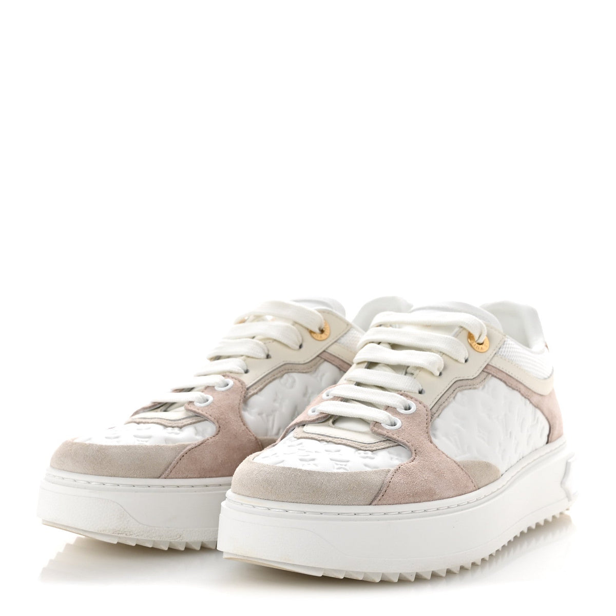 Suede Calfskin Monogram Embossed Time Out Sneakers 37 Rose Poudre