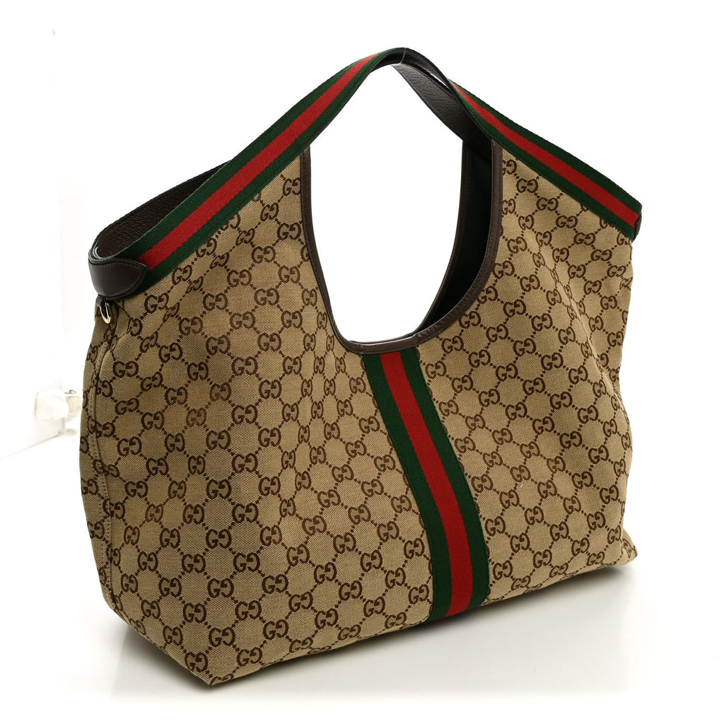 GG Monogram Web Large Giglio Tote Beige Brown