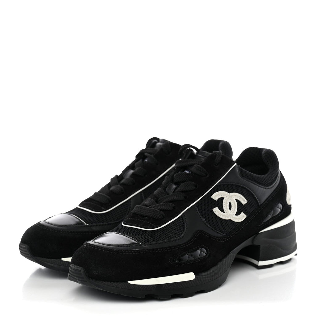 Mixed Fibers Suede Shiny Calfskin Womens CC Sneakers 38 Black