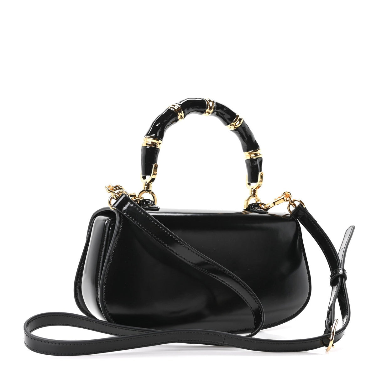 Shiny Polished Calfskin Medium Bamboo Diva Black