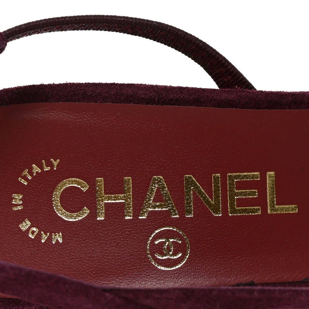 Suede Patent Cap Toe CC Slingback Pumps 37 Burgundy