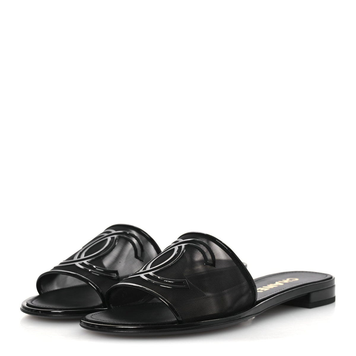 Mesh Patent Calfskin CC Mules 39 Black
