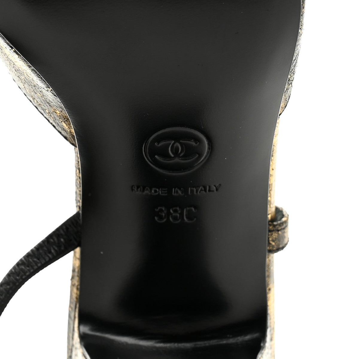 Laminated Lambskin Grosgrain Cap Toe CC Slingback Pumps 38 Gold Black