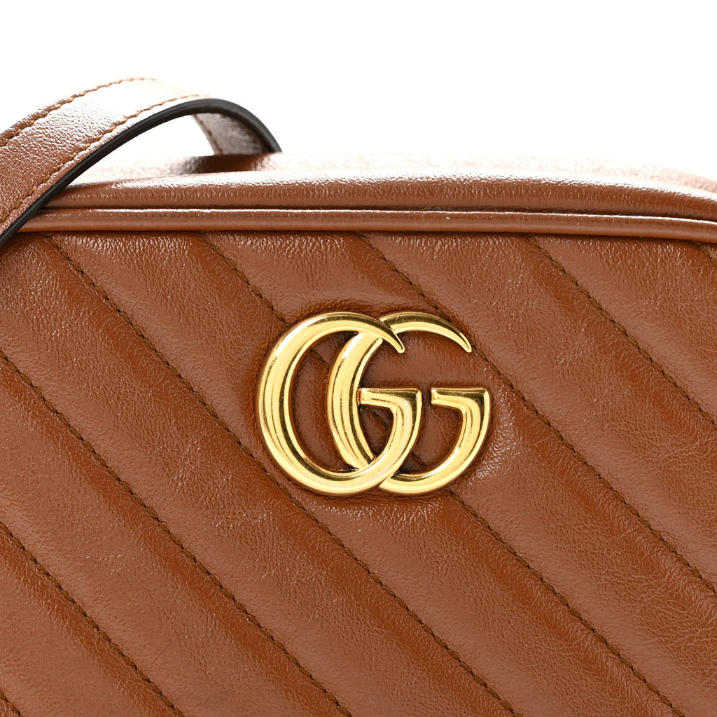 Glazed Calfskin Matelasse Diagonal Mini GG Marmont Chain Shoulder Bag Cuir