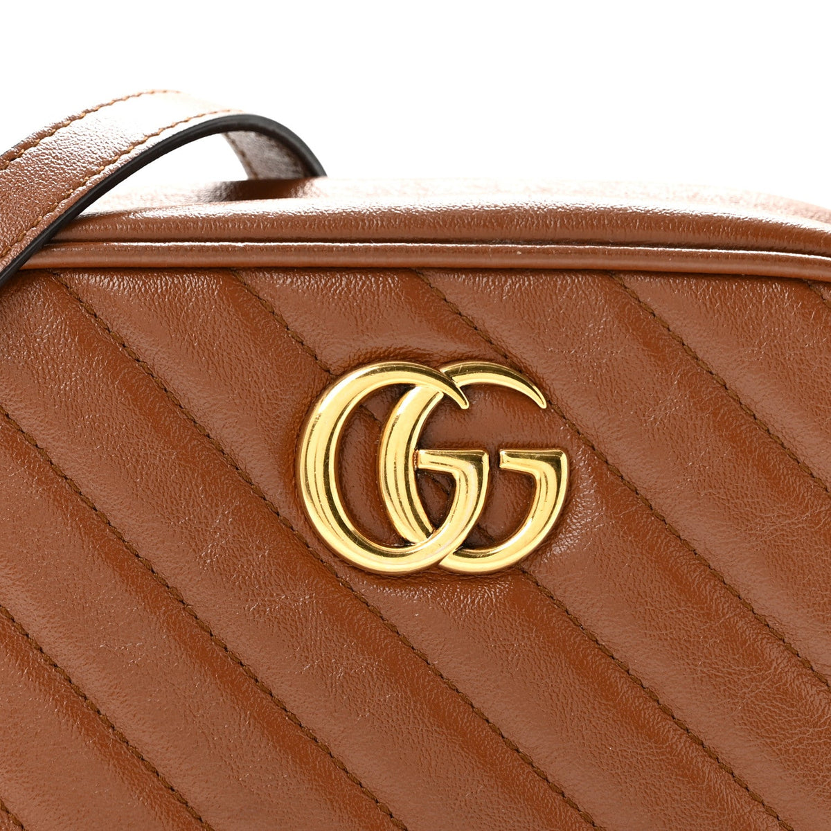 Glazed Calfskin Matelasse Diagonal Mini GG Marmont Chain Shoulder Bag Cuir