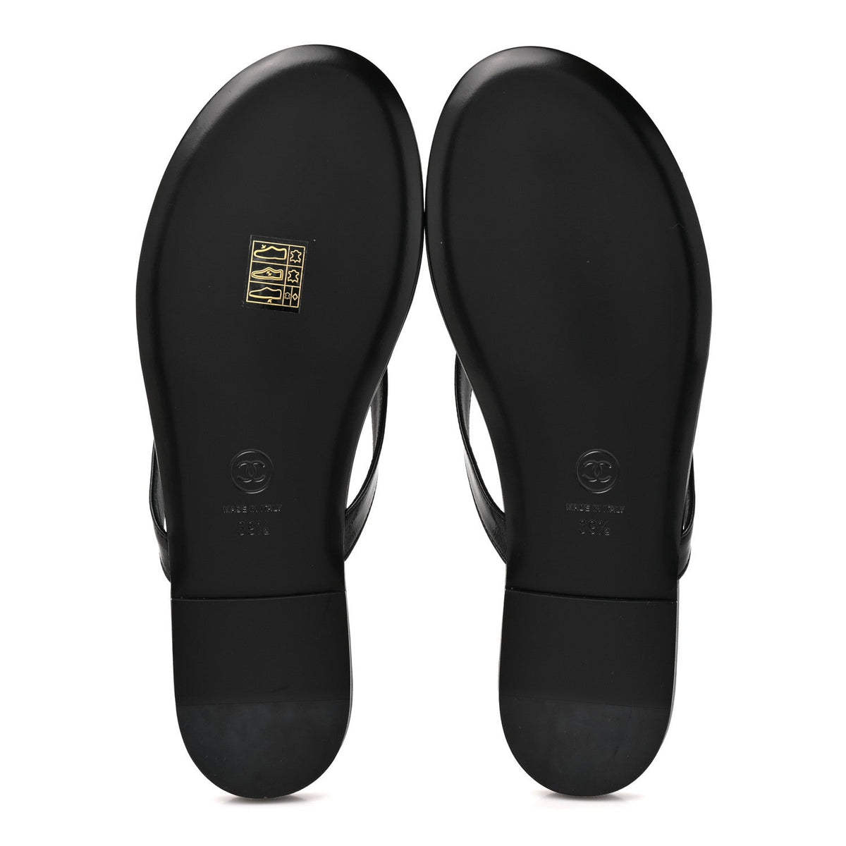 Shiny Lambskin Crystal CC Thong Sandals 39.5 Black