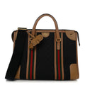Monogram Textured Dollar Calfskin Web XL Bauletto Duffle Top Handle Bag Black Koi Beige