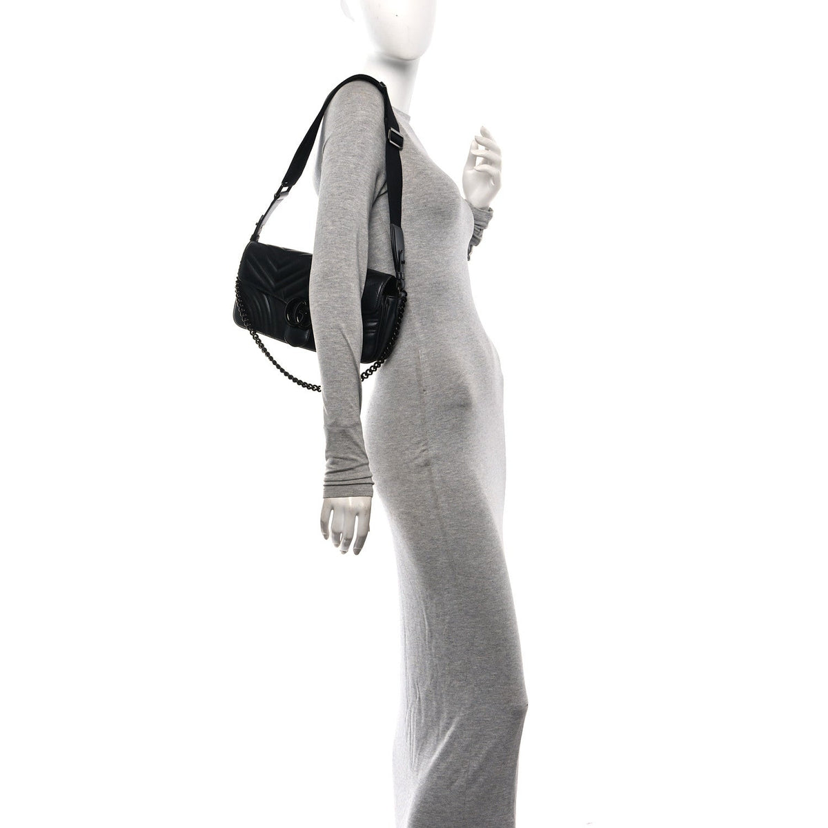 Calfskin Matelasse Monochrome GG Marmont Crossbody Shoulder Bag Black