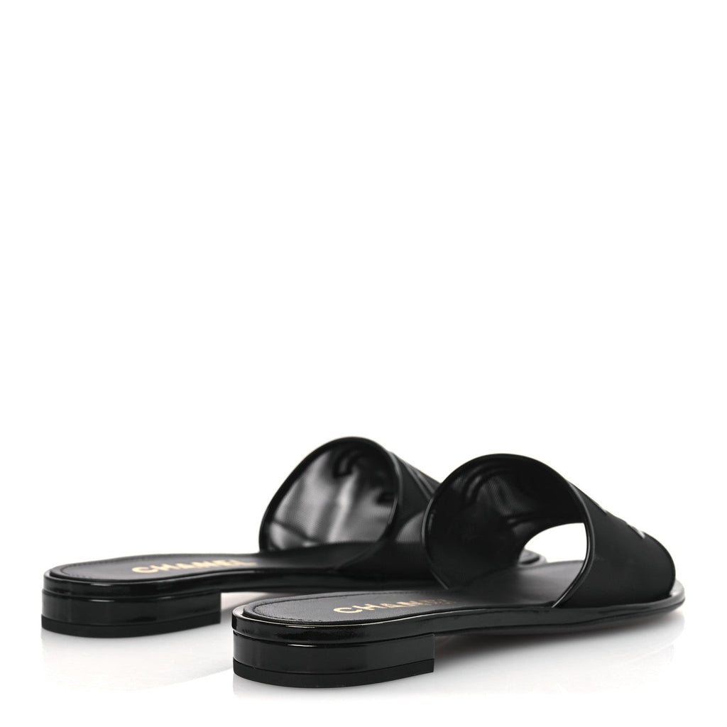 Mesh Patent Calfskin CC Mules 39 Black