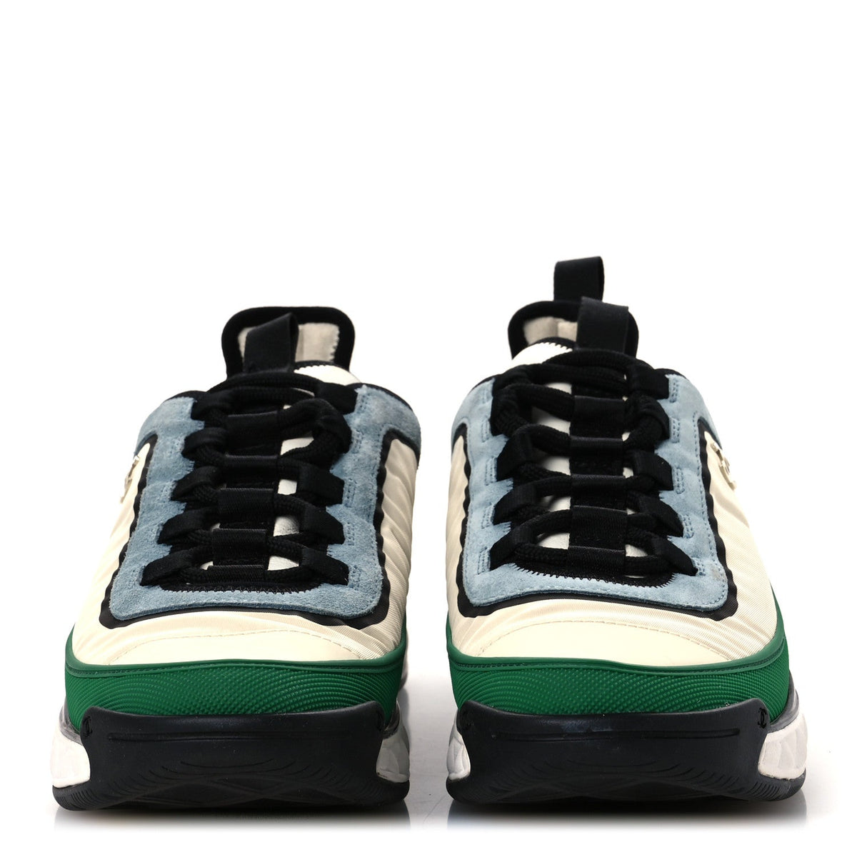 Suede Calfskin Mixed Fibers CC Sneakers 40 Ivory Green Light Blue