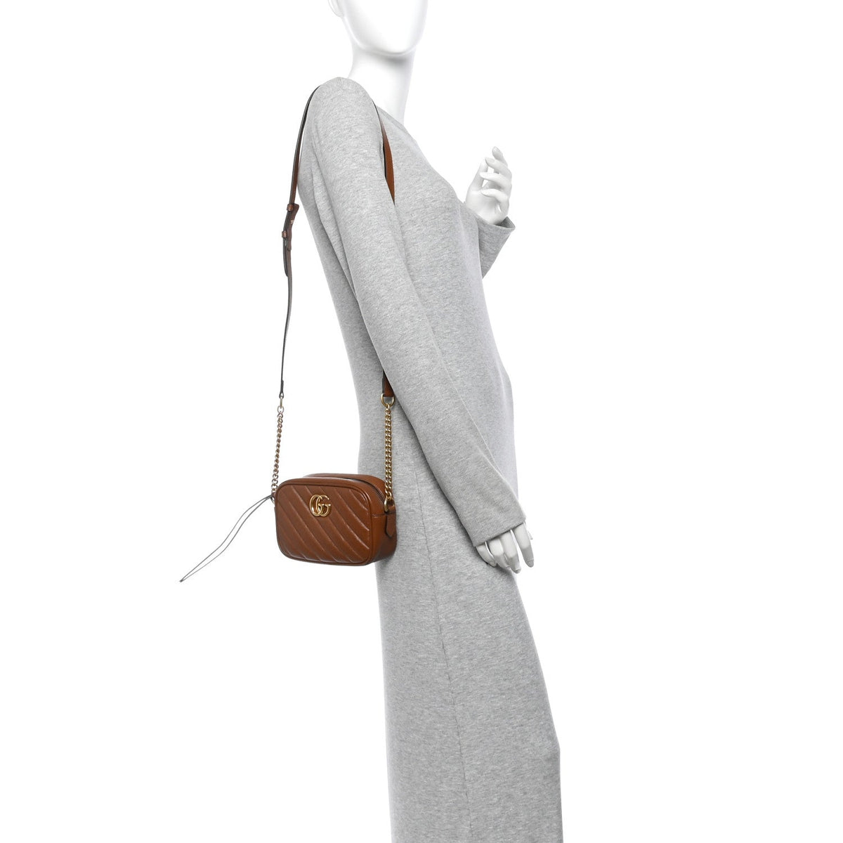 Glazed Calfskin Matelasse Diagonal Mini GG Marmont Chain Shoulder Bag Cuir
