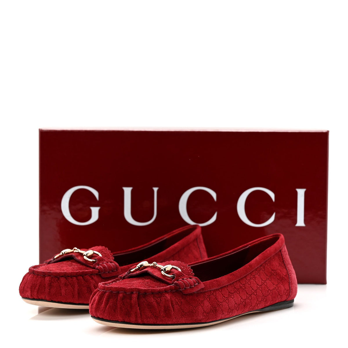 Suede Micro GG Horsebit Womens Kensington Moccasin Loafers 37 Rosso Ancora