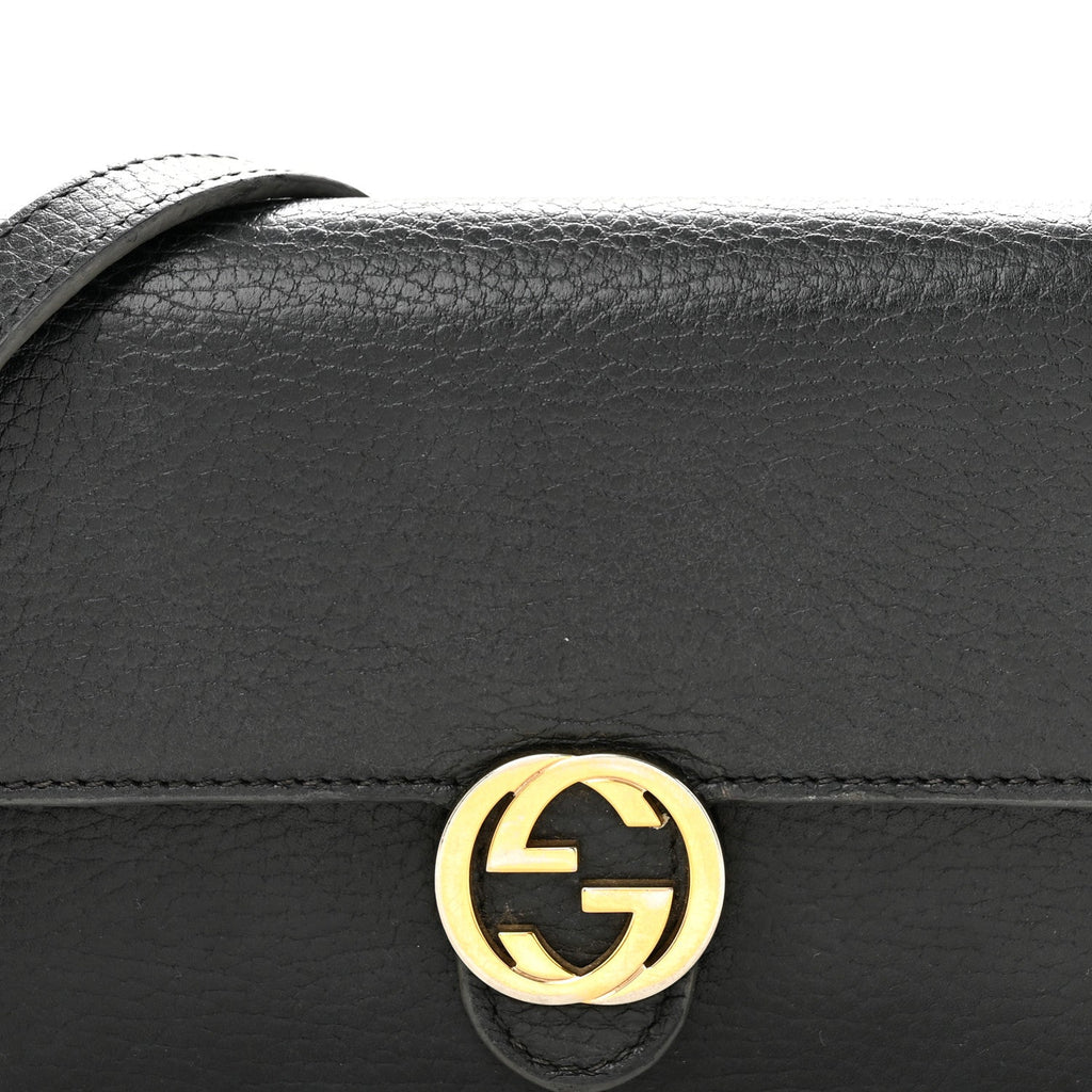 Dollar Calfskin Interlocking G Chain Wallet Black