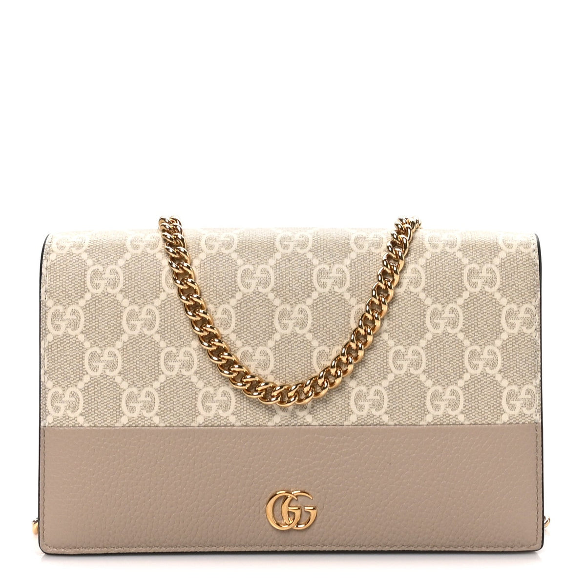 Dollar Calfskin GG Supreme Monogram Mini GG Marmont Chain Wallet Beige White