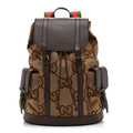 Monogram Jumbo GG Textured Dollar Calfskin Web Double Buckle Backpack Camel Ebony New Acero