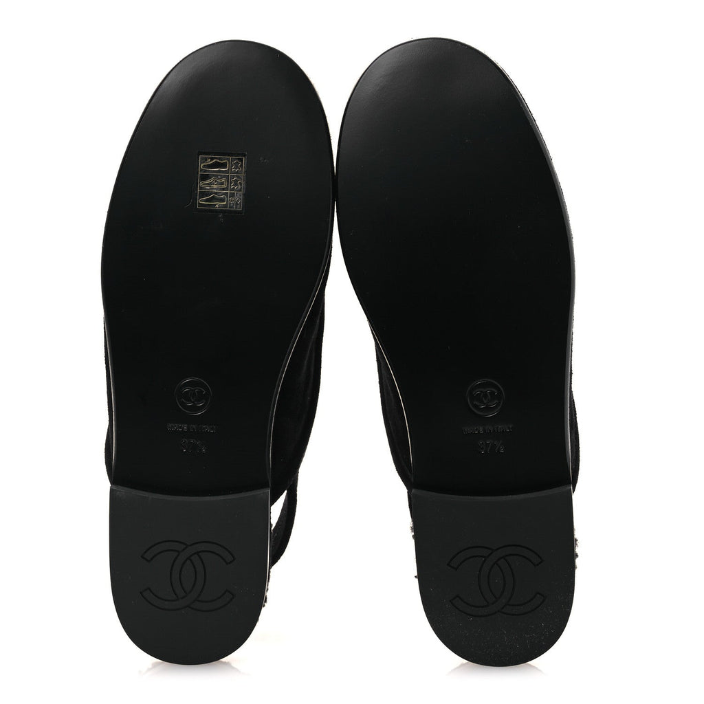 Suede Calfskin CC Slingback Loafers 37.5 Black