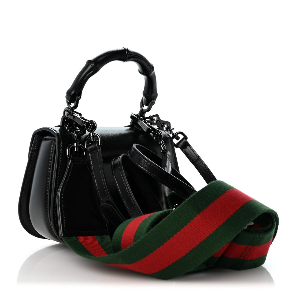 Boarded Dyana Lux Calfskin Web Monochrome Small Bamboo 1947 Top Handle Bag Black
