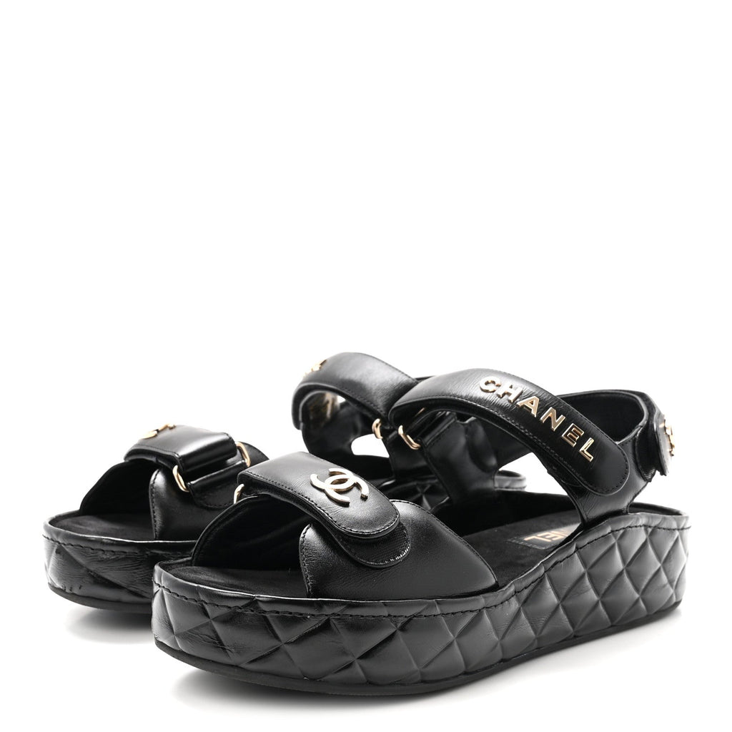 Shiny Calfskin Logo Platform Sandals 38 Black