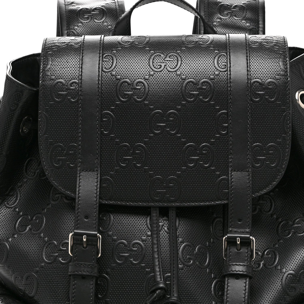Calfskin GG Tennis Embossed Double Buckle Backpack Black
