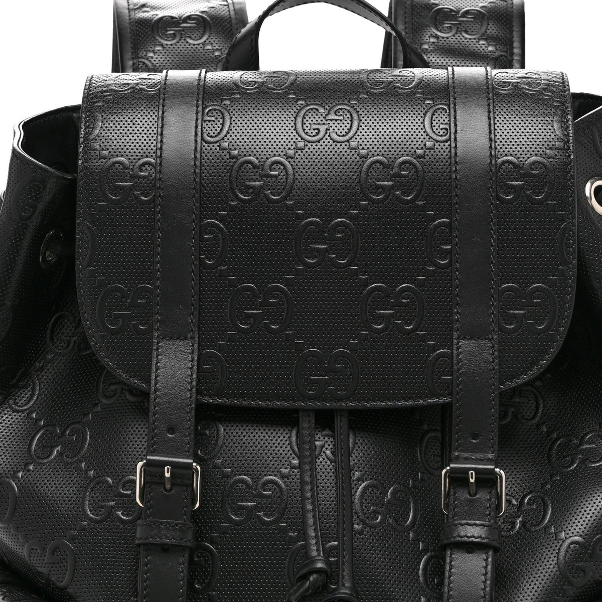 Calfskin GG Tennis Embossed Double Buckle Backpack Black