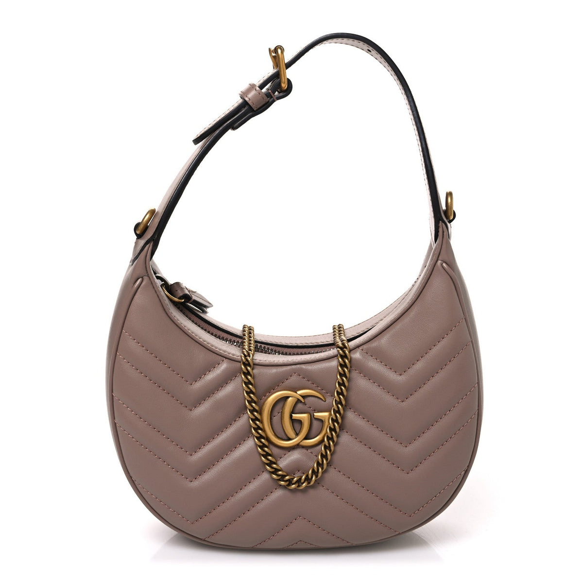 Calfskin Matelasse Chevron Mini GG Marmont Half Moon Hobo Porcelain Rose