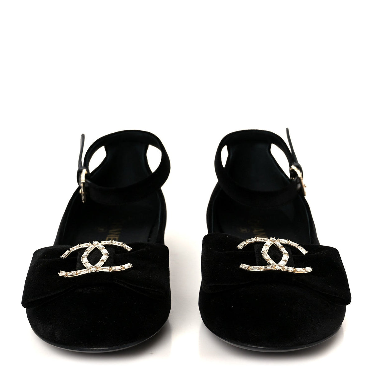 Velvet Strass CC Bow Mary Jane Flats 38.5 Black