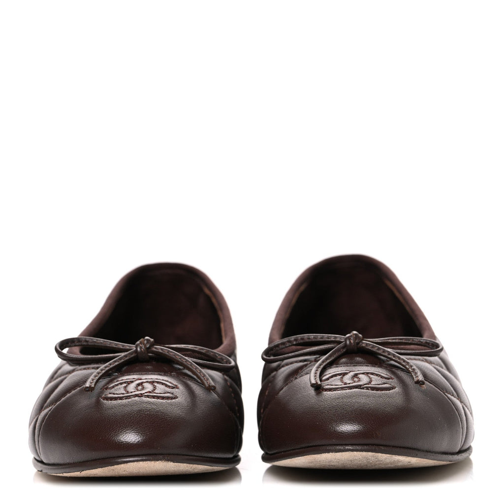 Lambskin Quilted CC Cap Toe Ballerina Flats 36.5 Dark Brown