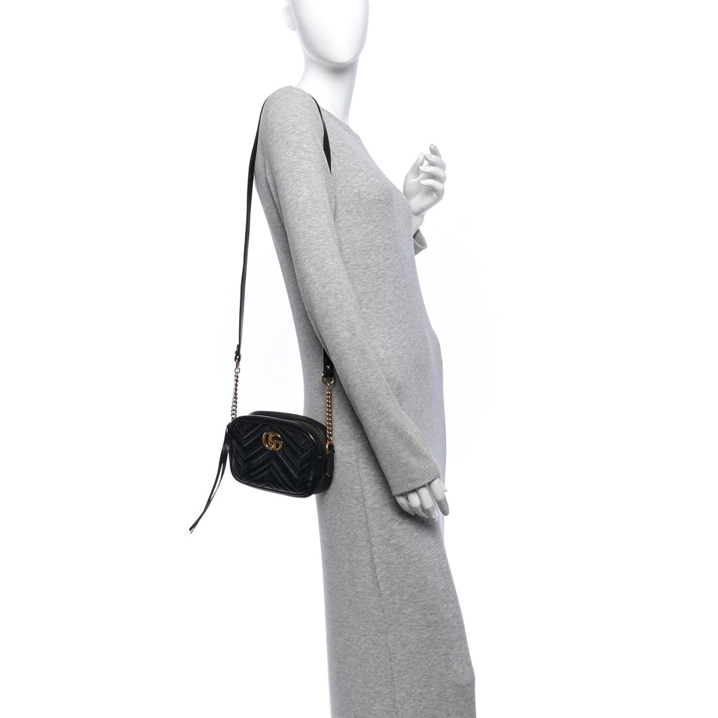 Calfskin Matelasse Mini GG Marmont Chain Shoulder Bag Black