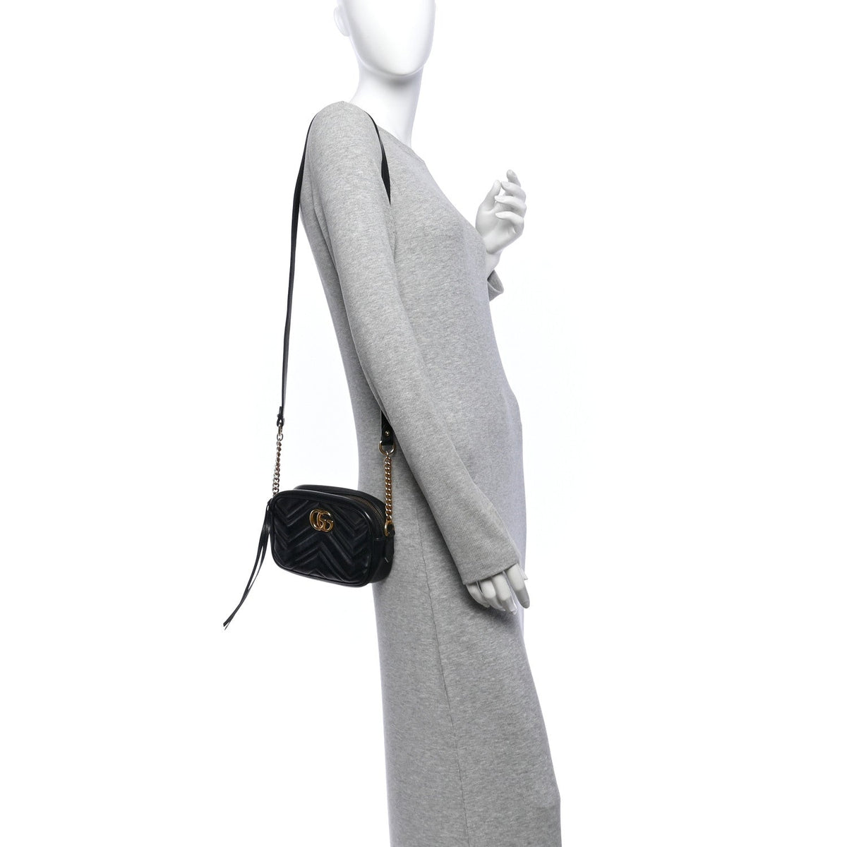 Calfskin Matelasse Mini GG Marmont Chain Shoulder Bag Black
