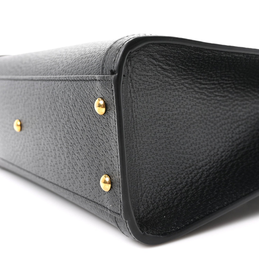 Textured Dollar Calfskin Web Small Diana Tote Bag Black Dusty Grey