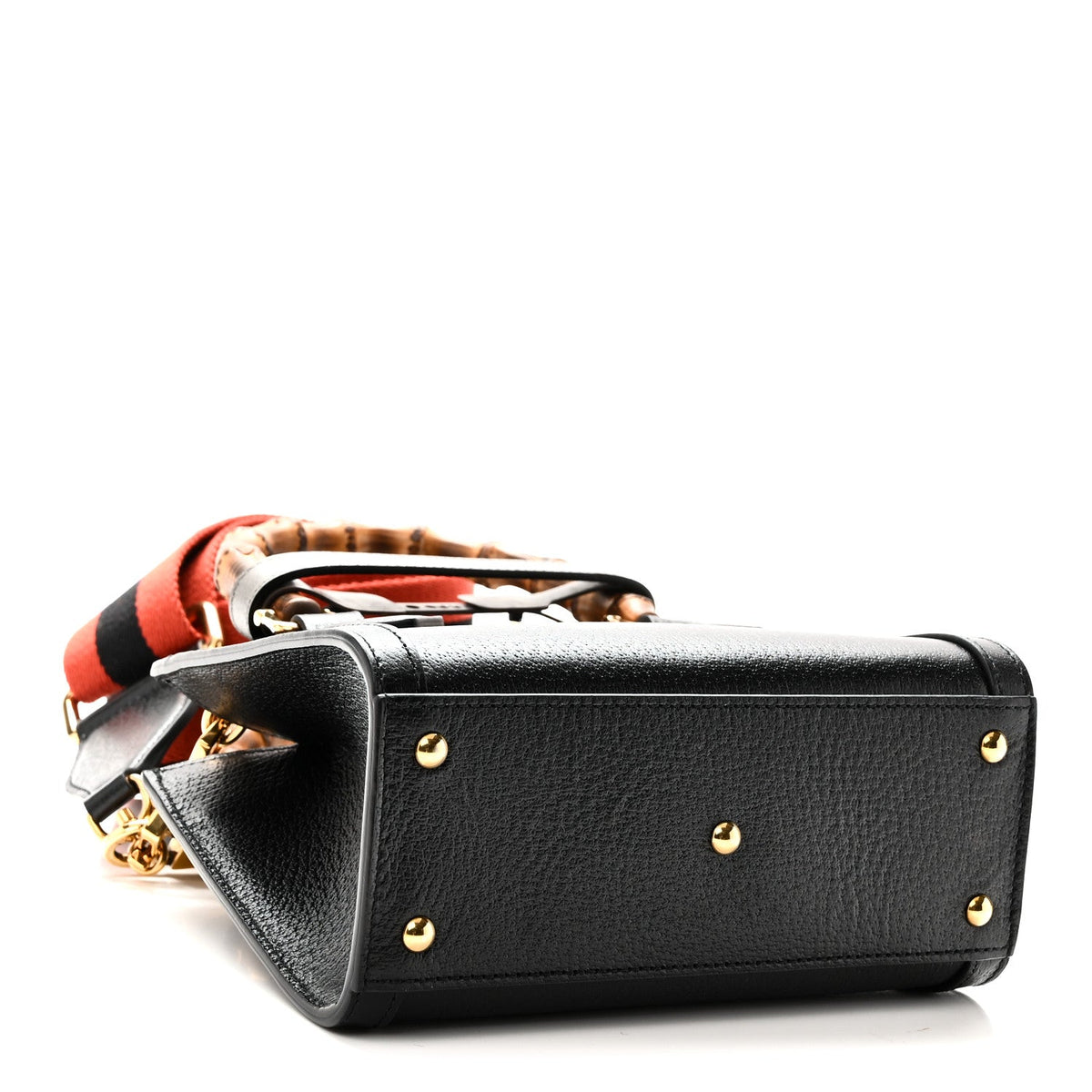 Textured Dollar Calfskin Web Mini Diana Tote Bag Black