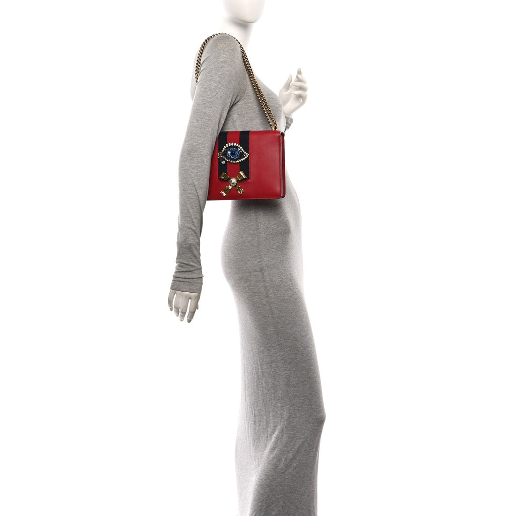 Calfskin Web Medium Peony Chain Shoulder Bag Red