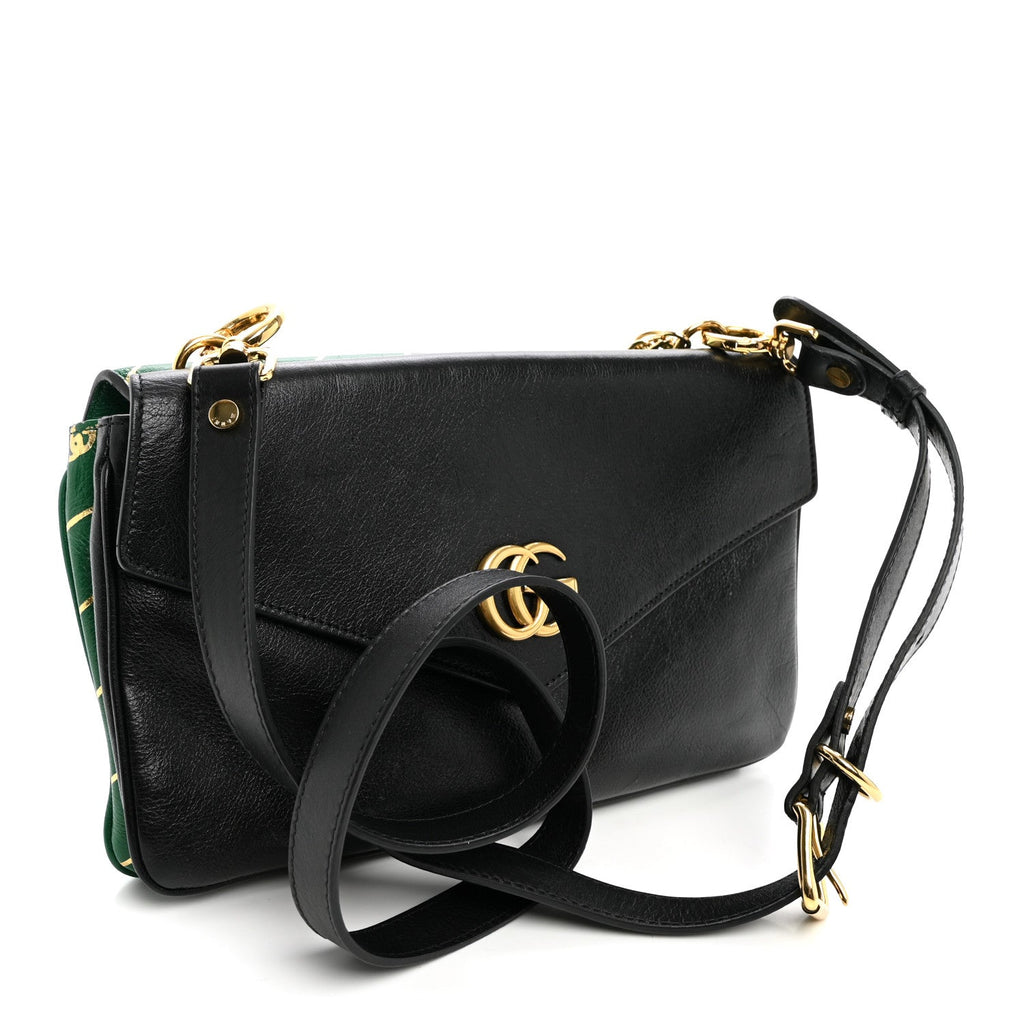Calfskin Diagonal GG Medium Thiara Double Envelope Shoulder Bag Emerald Green Black