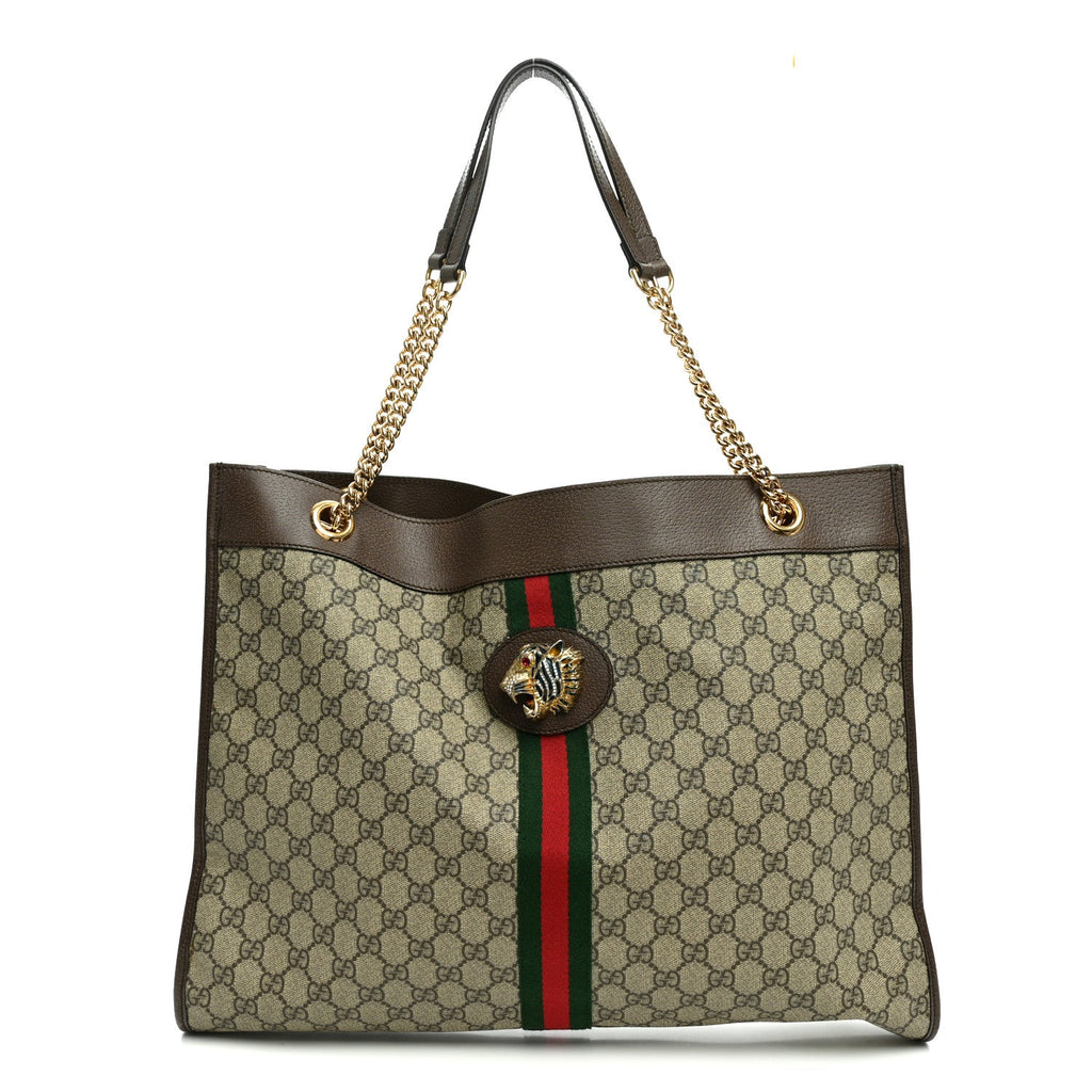 GG Supreme Monogram Large Rajah Chain Tote Beige New Acero