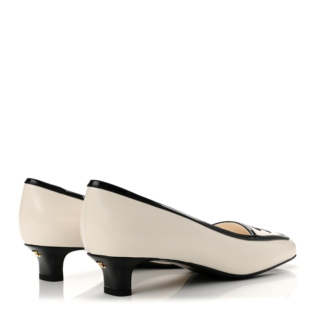 Lambskin Patent Calfskin CC Pumps 39.5 White Black