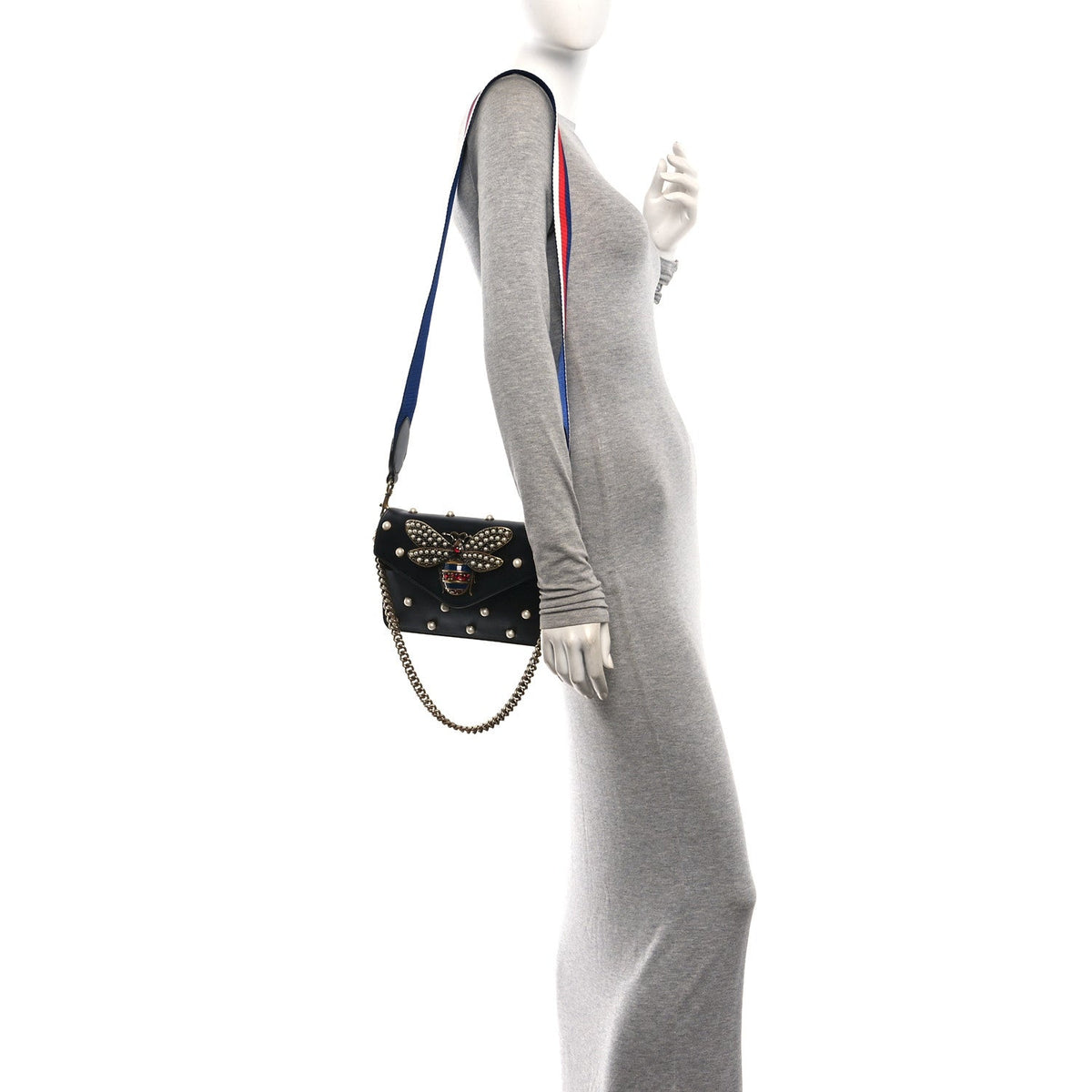 Nappa Pearl Studded Mini Queen Margaret Broadway Shoulder Bag Black