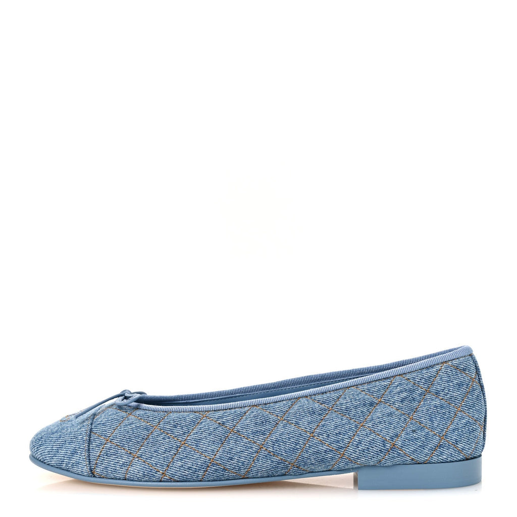 Denim Quilted CC Cap Toe Ballerina Flats 40.5 Light Blue