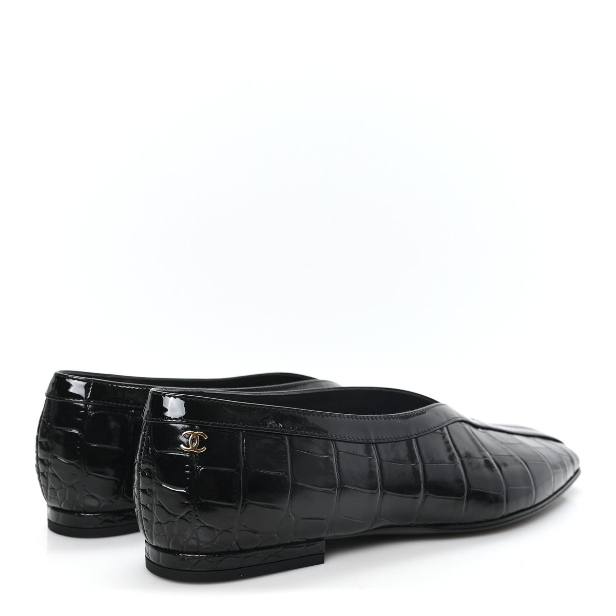 Crocodile Embossed Patent Calfskin Ballet Flats 36.5 Black