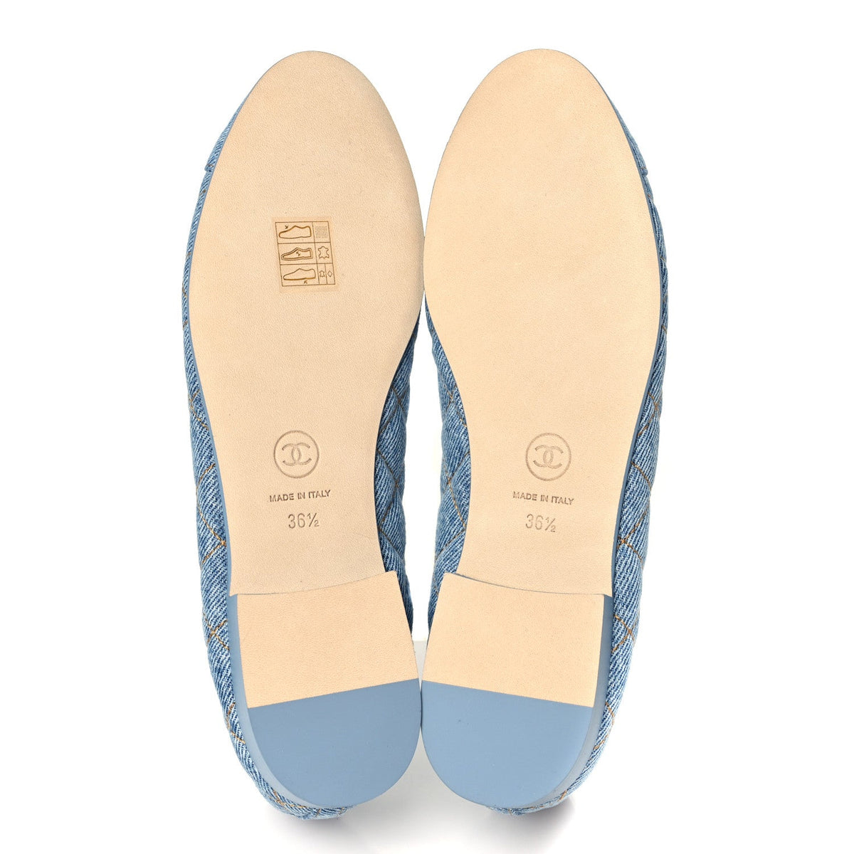 Denim Quilted CC Cap Toe Ballerina Flats 36.5 Light Blue