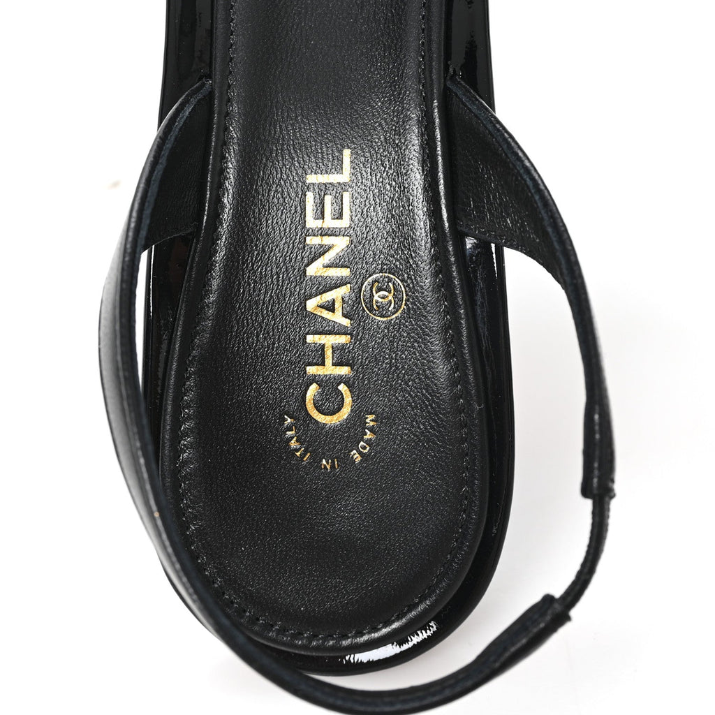 Lambskin Patent Cap Toe CC Apple Slingback Pumps 40 Black