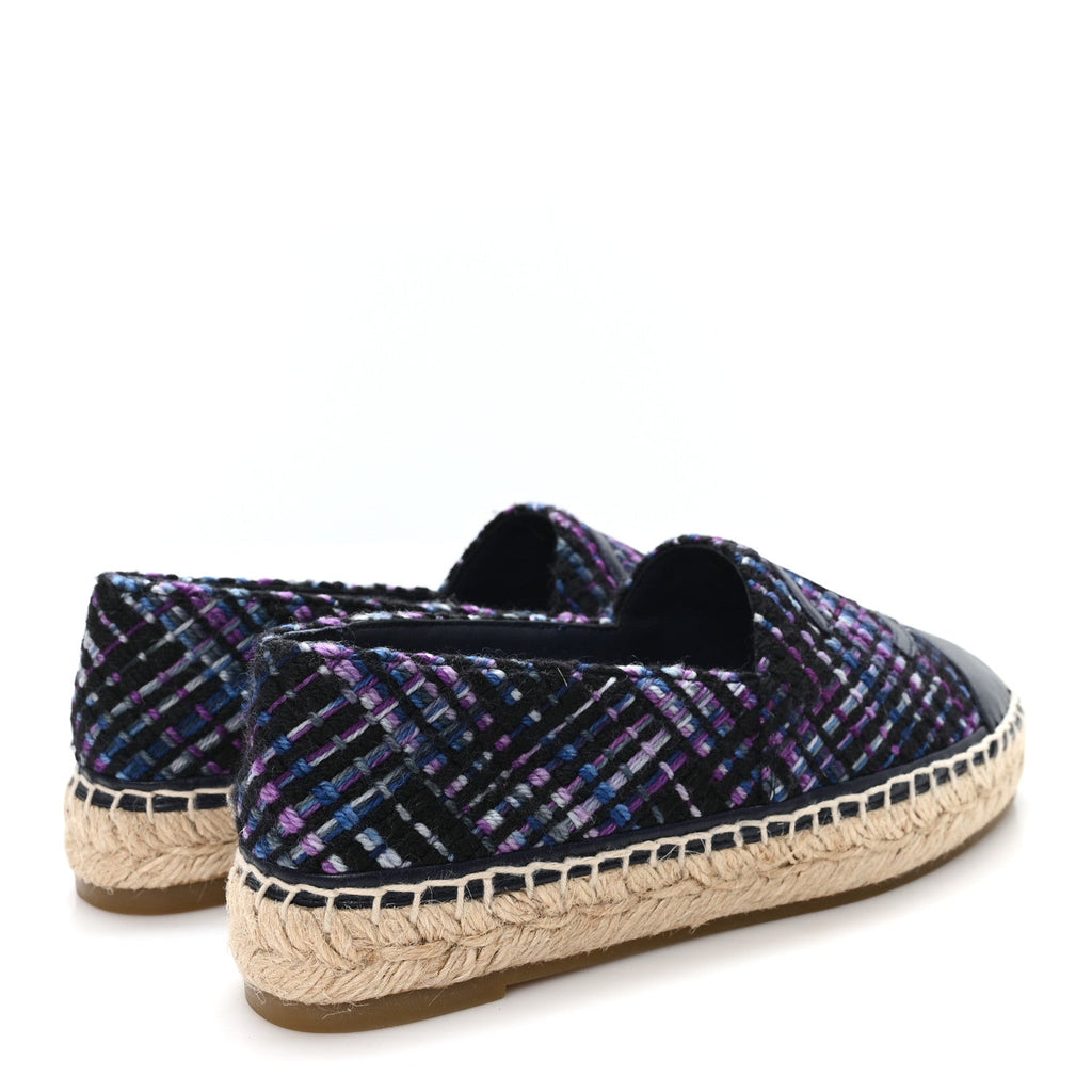 Tweed Grosgrain CC Espadrilles 35 Purple Black Navy
